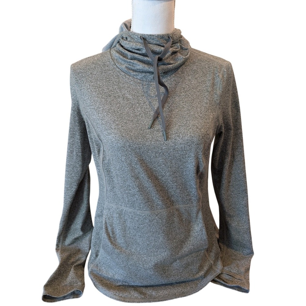 Zella Womens Funnel Neck Hoodie Grey Space Dye Size S Thumbhole Activewear Top